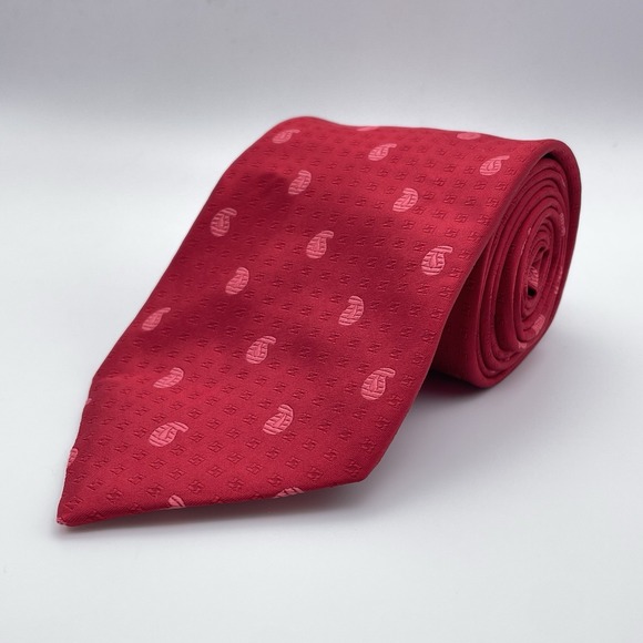 Brioni Other - Brioni Neck Tie Mens 100% Silk Red Geometric Paisley 3.5"W x 58"L READ